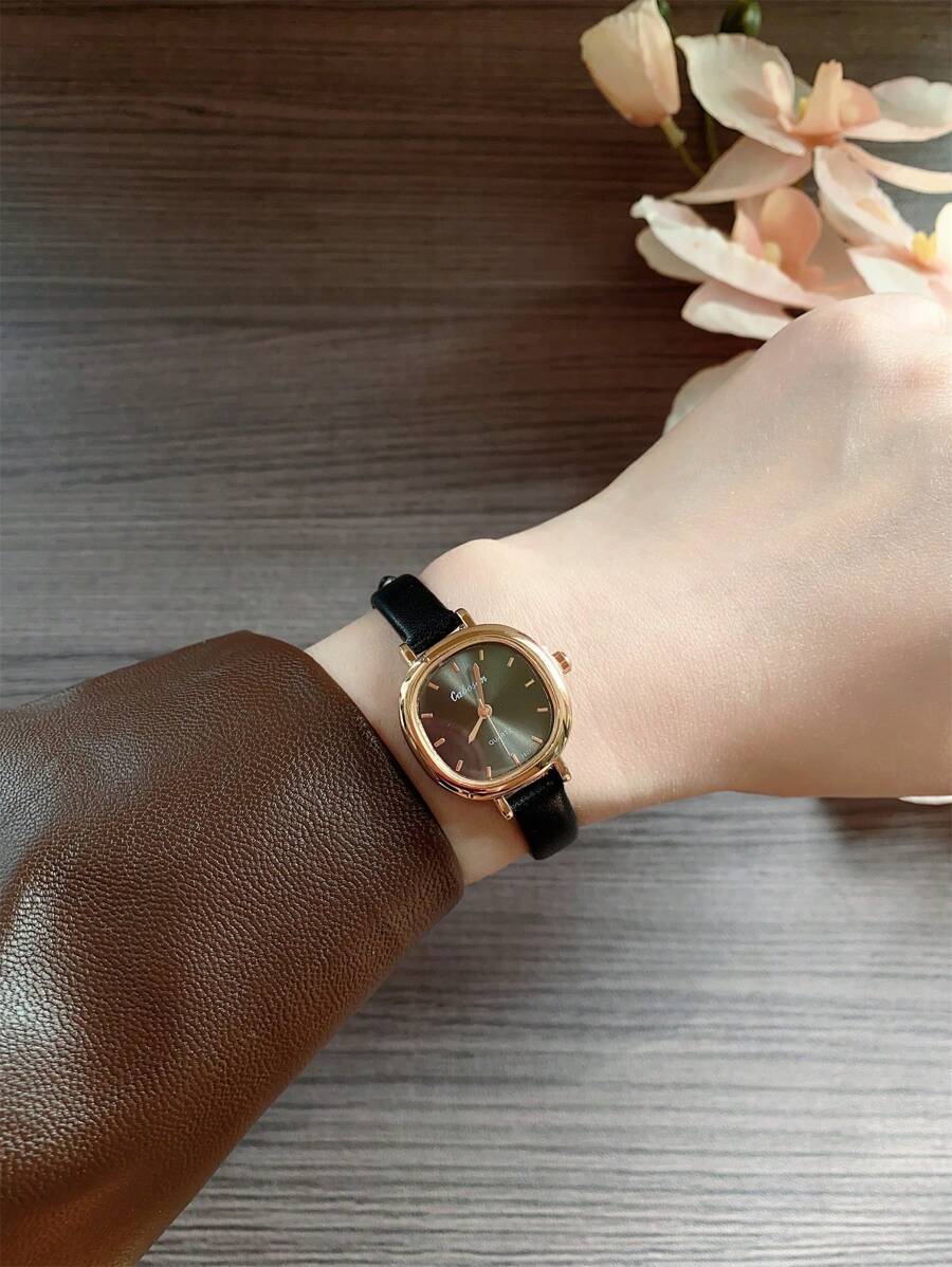 腕時計 レディース クォーツ 1個 エレガントな四角形の女性用クォーツ腕時計、茶色のバンド、カジュアル/仕事/パーティー用拍卖