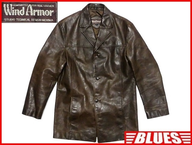 即決★Wind Armor★メンズS レザーPコート ウインドアーマー 茶 ブラウン 本革 チェスターコート 本皮 ジャケット ニチワ シングル PEA拍卖