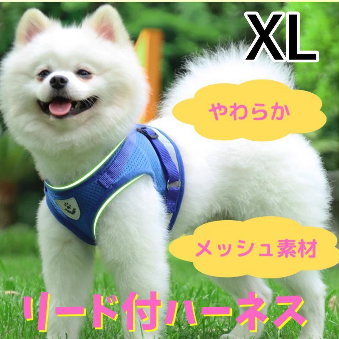 青 XL 散歩 シンプル ハーネス リード ベスト 犬 猫 反射板 メッシュ拍卖