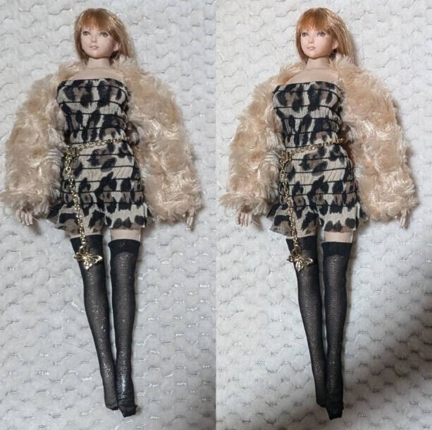 1/6ドール用 TBLeague ファイセンS07 クールガール ヒョウ柄ボディコンシャス フェイクファー ガーターストッキング チェーンベルト拍卖