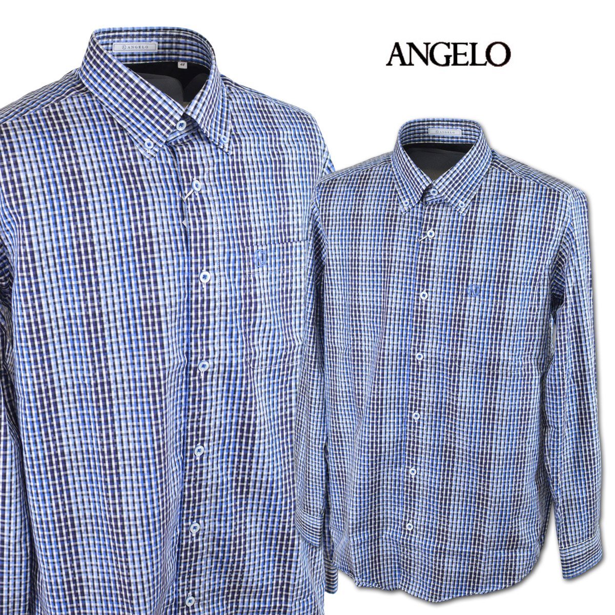 3割引【アンジェロ】メンズ 長袖シャツ L(48) 青 45-1107-04-45 ANGELO カジュアル ボタンダウン おしゃれ かっこいい @拍卖