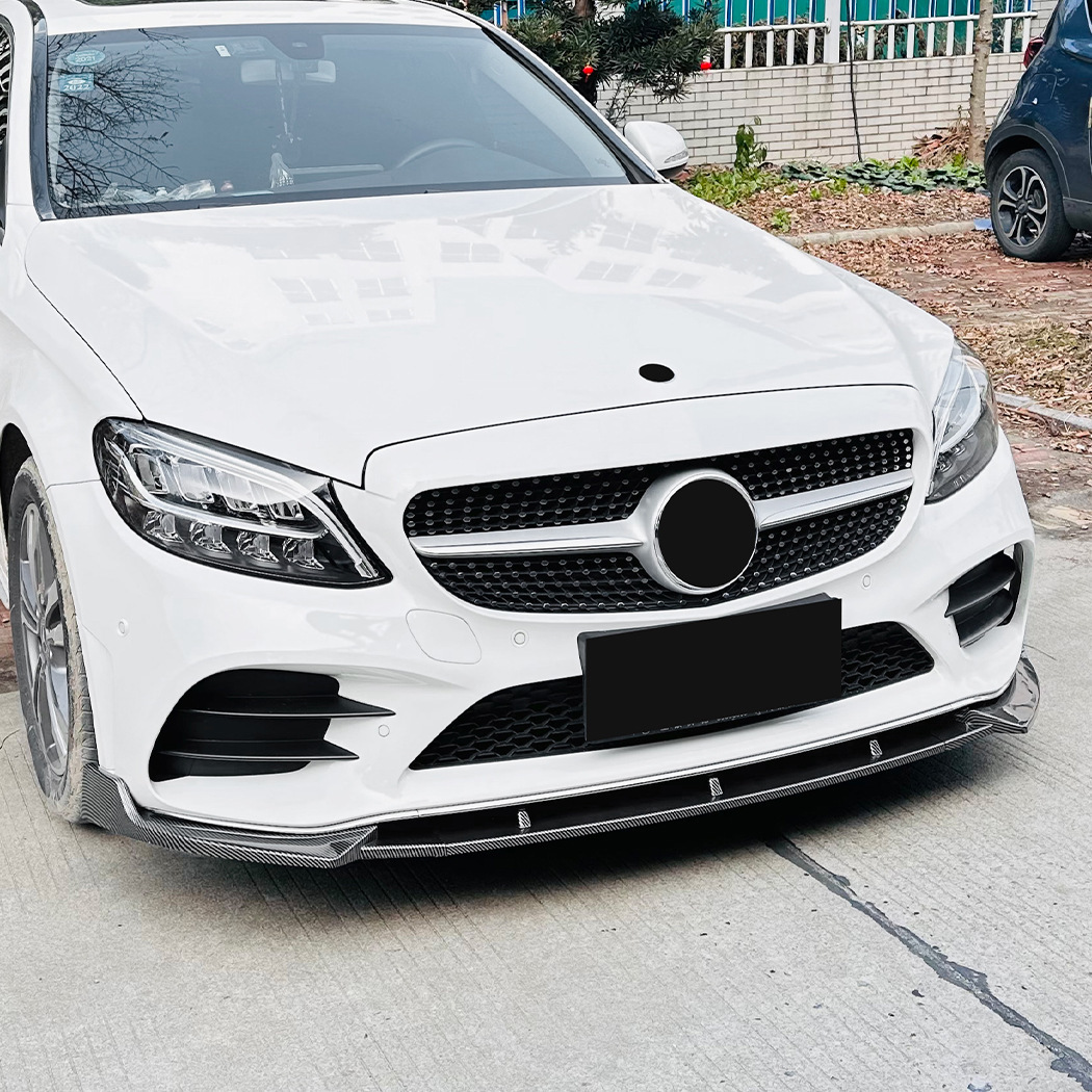 スポーティ全開♪ ベンツ カーボン ルック フロントバンパー リップ スポイラー W205 C180 C200 C220d C350e C43 Cクラス セダン 後期拍卖