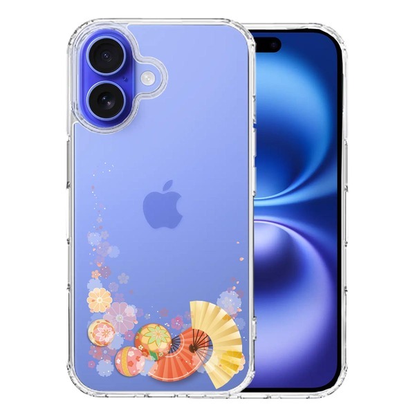 iPhone16 ケース クリア 和柄 扇 毬 花柄 スマホケース 側面ソフト 背面ハード ハイブリッド拍卖