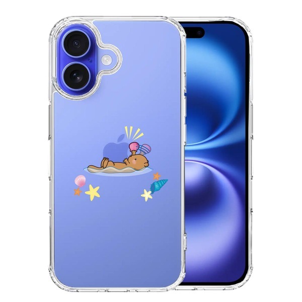 iPhone16 ケース クリア ラッコ アップル 食事 スマホケース 側面ソフト 背面ハード ハイブリッド拍卖