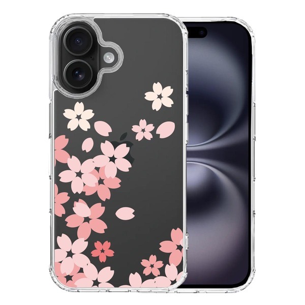 iPhone16 ケース クリア 桜 スマホケース 側面ソフト 背面ハード ハイブリッド拍卖