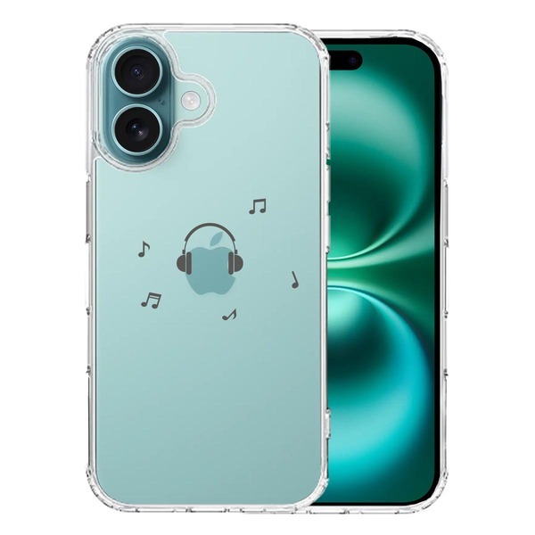 iPhone16 ケース クリア ヘッドフォン ヘッドホン グレー スマホケース 側面ソフト 背面ハード ハイブリッド拍卖