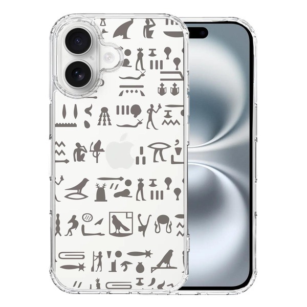 iPhone16 ケース クリア ヒエログリフ 象形文字 黒 スマホケース 側面ソフト 背面ハード ハイブリッド拍卖