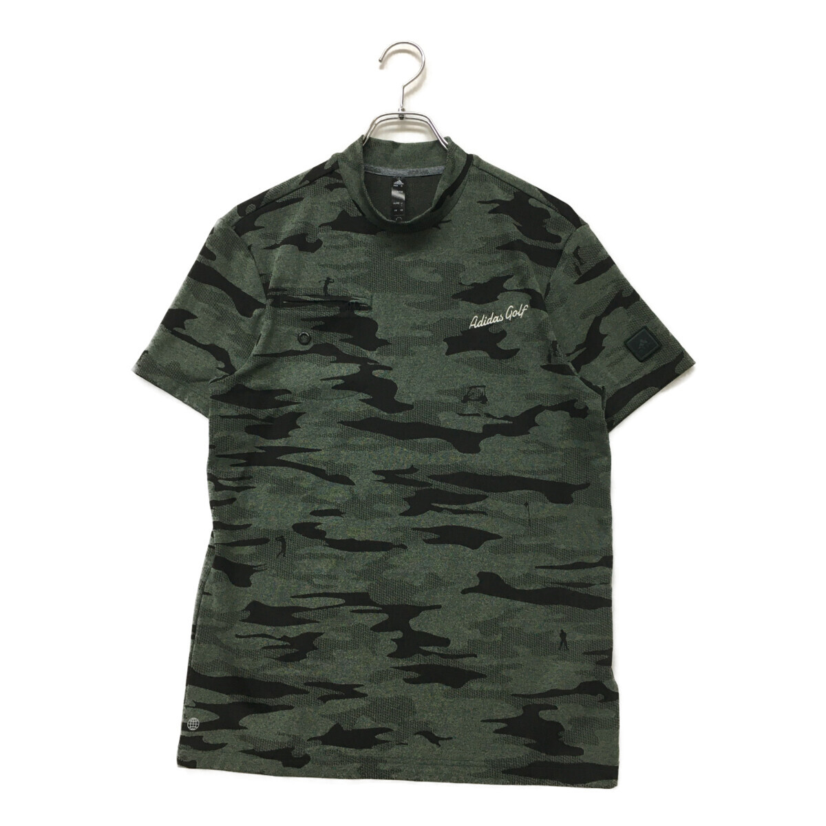 coco 未使用品 【SALE】アディダス adidas 半袖シャツ S 緑×黒 カモフラ 迷彩 モックネック ハイネック メンズ ネコパケ発送可 96508拍卖