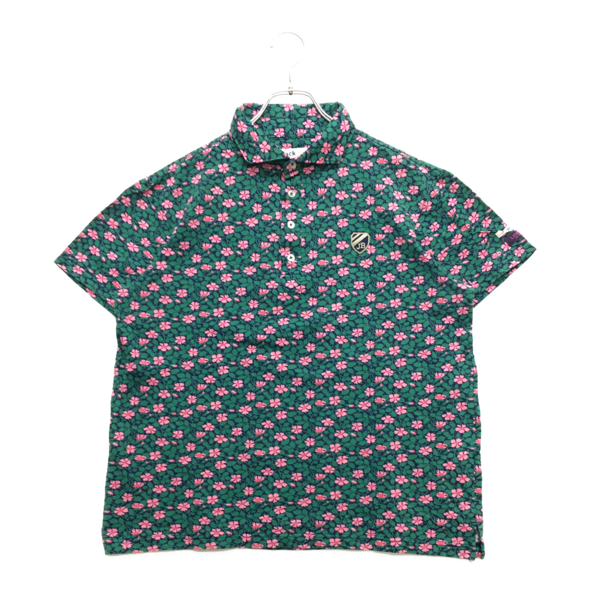 coco 中古【値下げ】 ジャックバニー メンズ 半袖ポロシャツ 6(LL) 紺×緑×ピンク 花柄 6(LL) 中古 レターパックプラス発送可 92149拍卖