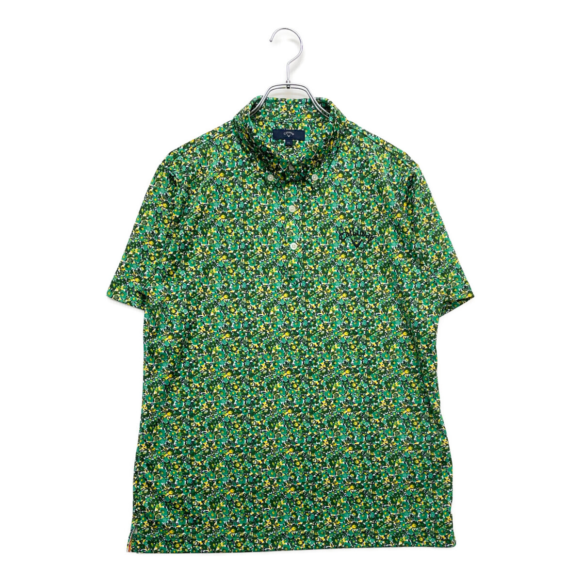 coco 中古【値下げ】 キャロウェイ Callaway 半袖ポロシャツ LL 緑×黄×白 ボタンダウン 花柄 メンズ レターパックプラス発送可 97146拍卖