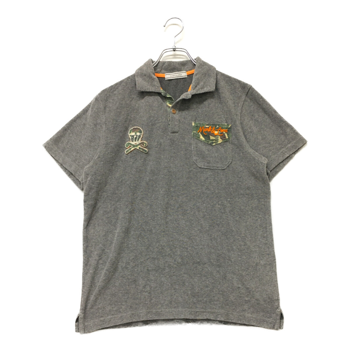 coco 中古【SALE】 マークアンドロナ MARK&LONA 半袖ポロシャツ M グレー パイル地 スカル メンズ レターパックプラス発送可 96085拍卖
