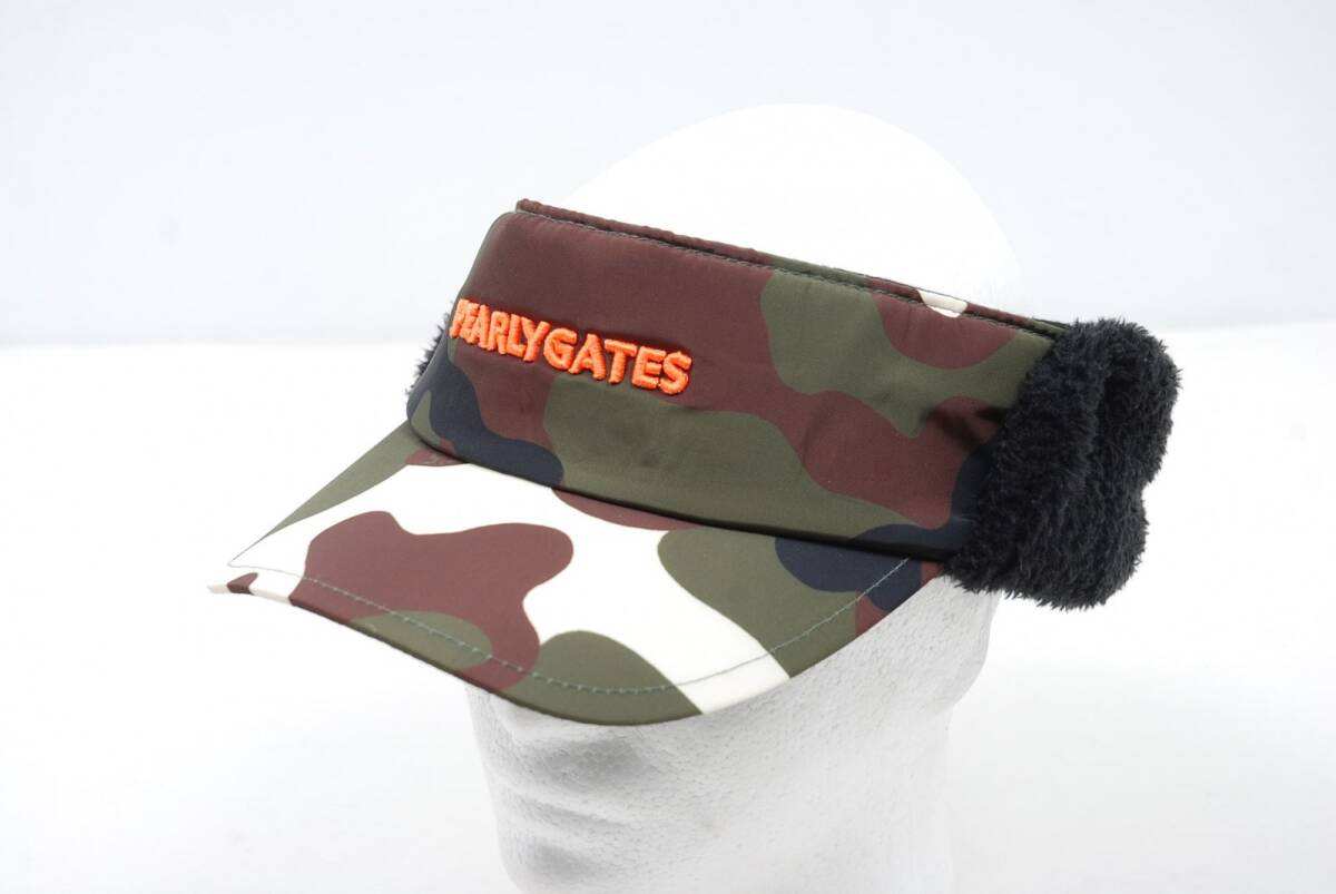 coco 中古【値下げ】 パーリーゲイツ PEARLY GATES サンバイザー フリー ボア耳あて付き カモフラ 迷彩 レターパックプラス発送可 84317拍卖