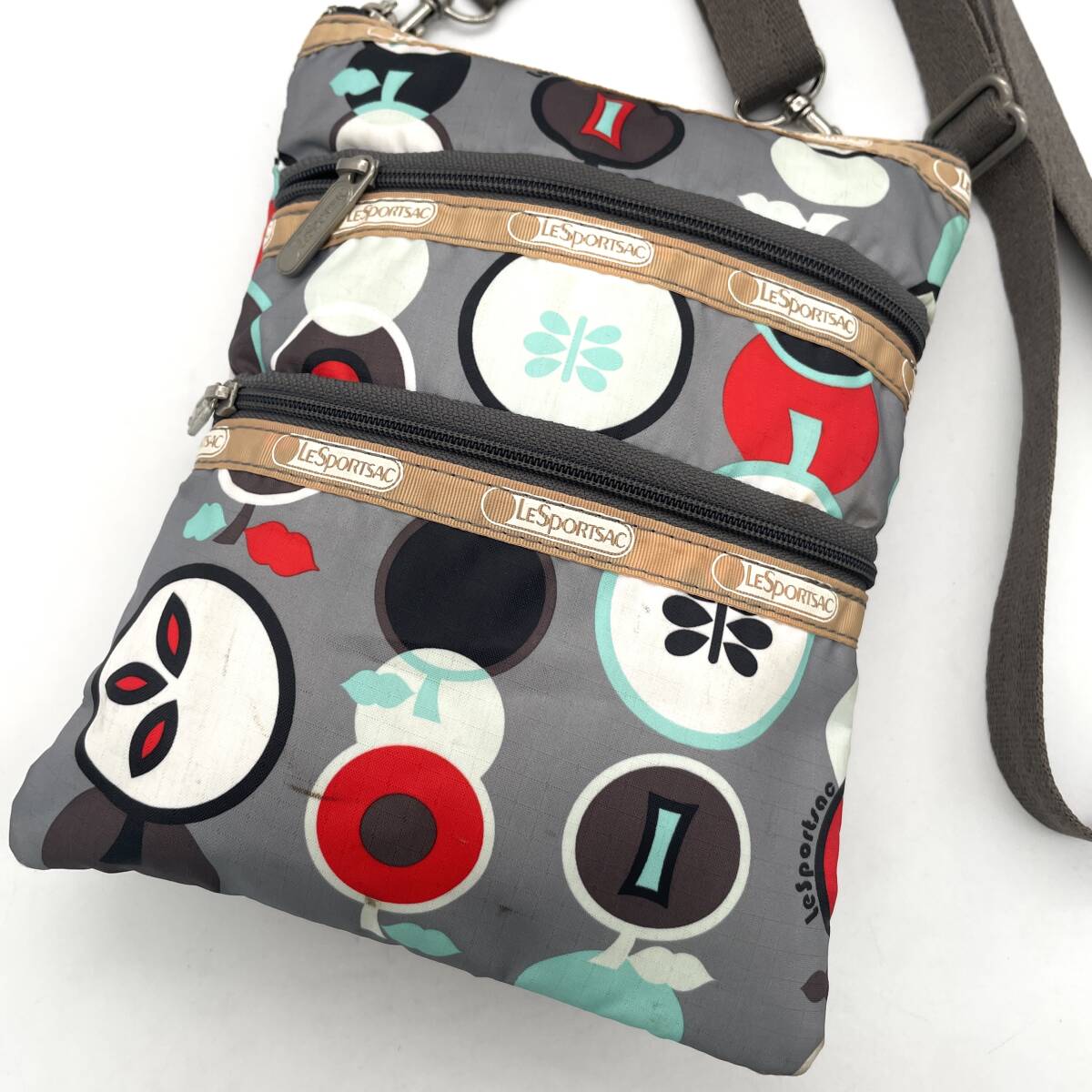 1円〜 ◇入手困難品◇ レスポートサック ミニショルダーバッグ 斜めかけ ポシェット メンズ レディース ユニセックス グレー 総柄拍卖