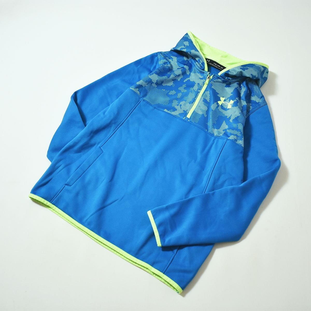 ♪COLDGEAR コールドギア アンダーアーマー 裏起毛 ハーフジップ ウォーム トラック トップ パーカ YXL ブルー ジャージ キッズ サイズ♪拍卖