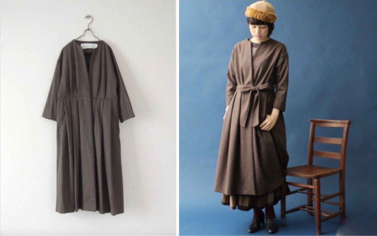 とても美品 l'atelier du savon ノーカラー プリーツ ロング コート ワンピースコート拍卖