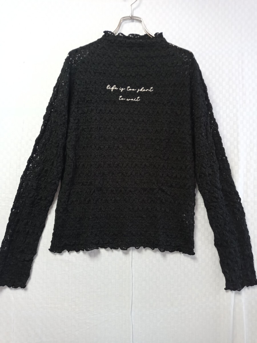 (9038)総レースボトルネック長袖シースルーカットソー 黒 新品 長袖カットソー拍卖