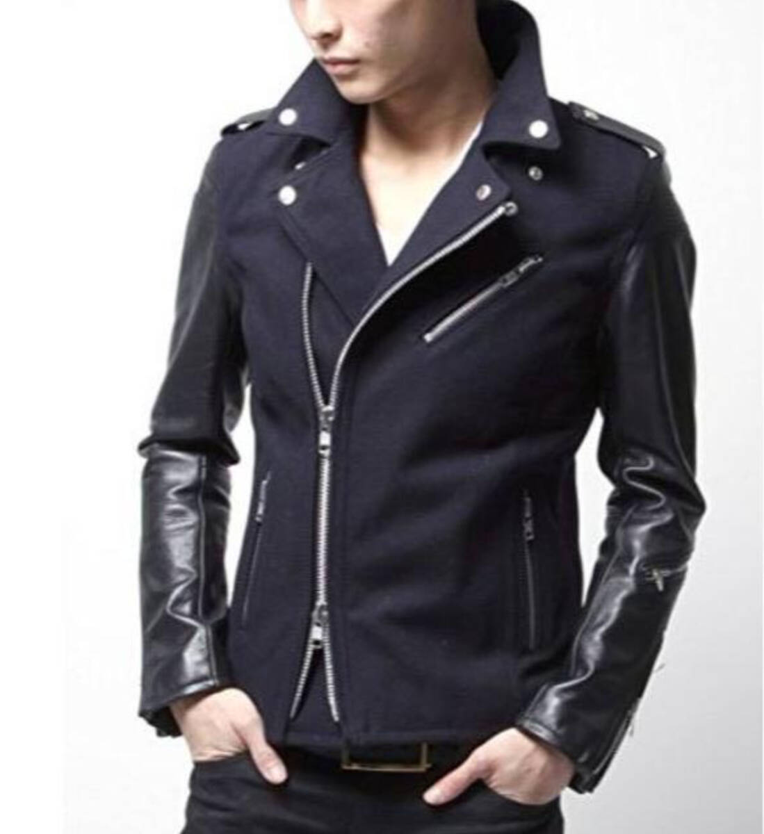 ◆black by vanquish レザー切り替え メルトン Wライダース◆拍卖