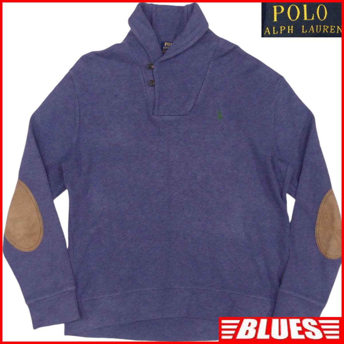 即決★POLO RALPH LAUREN★メンズ M スウェット ラルフローレン 青 ヘチマ襟 刺繍 トレーナー カットソー 長袖 ロンT 拍卖