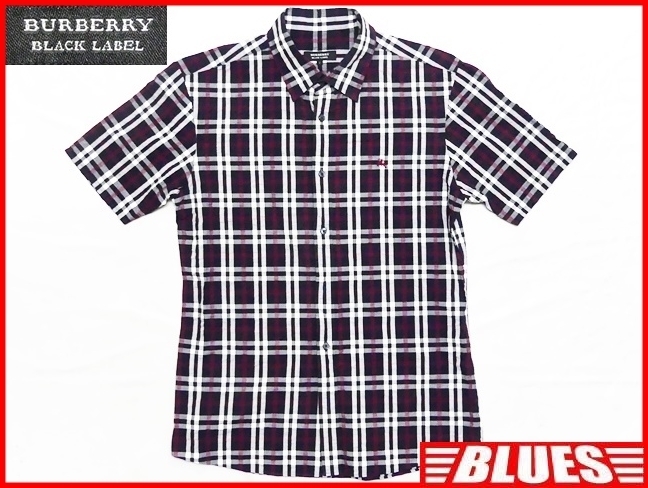即決★BURBERRY BLACK LABEL★メンズM 半袖チェックシャツ バーバリーブラックレーベル 2 黒 ブラック 三陽商会正規 ドレスシャツ 半袖拍卖
