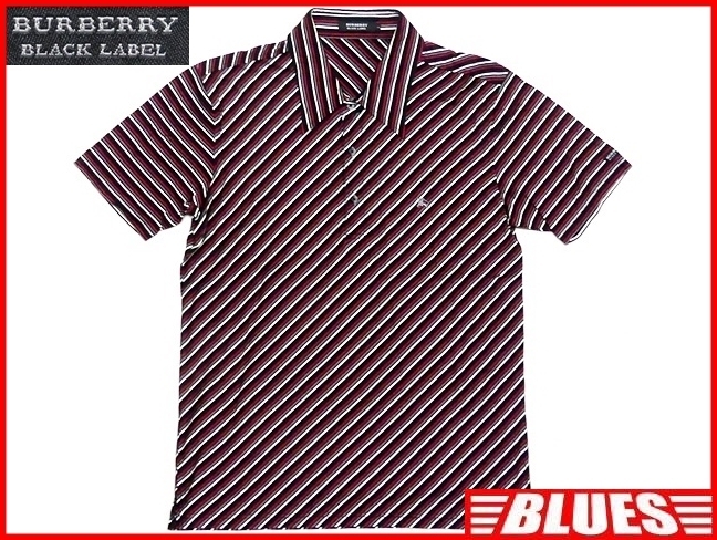 即決★BURBERRY BLACK LABEL★メンズM 半袖ポロシャツ バーバリーブラックレーベル 廃版 2 黒 赤 ストライプ 三陽商会正規 ナイト刺繍拍卖
