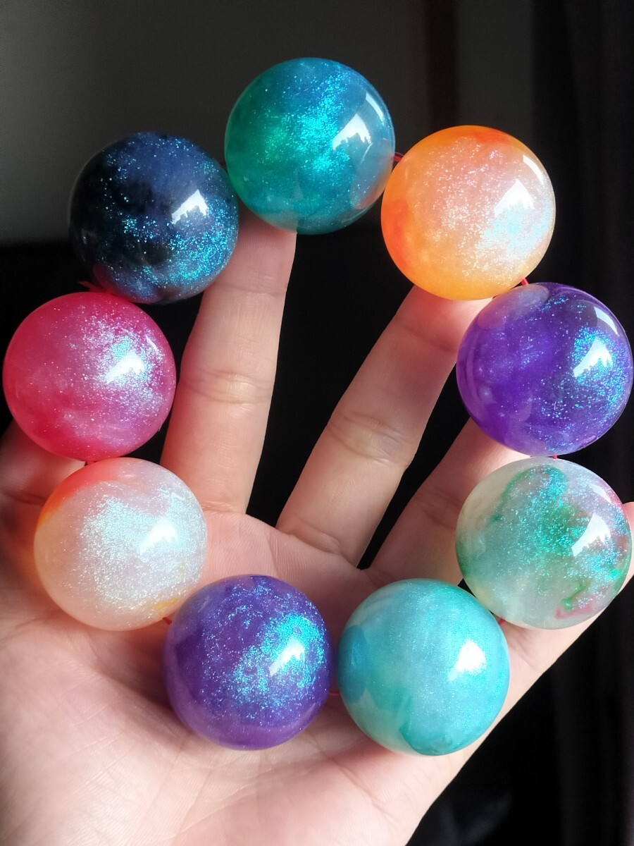 キャッツアイビーズ アクリル樹脂ギャラクシーカラー ブレスレット 大粒 30mm拍卖