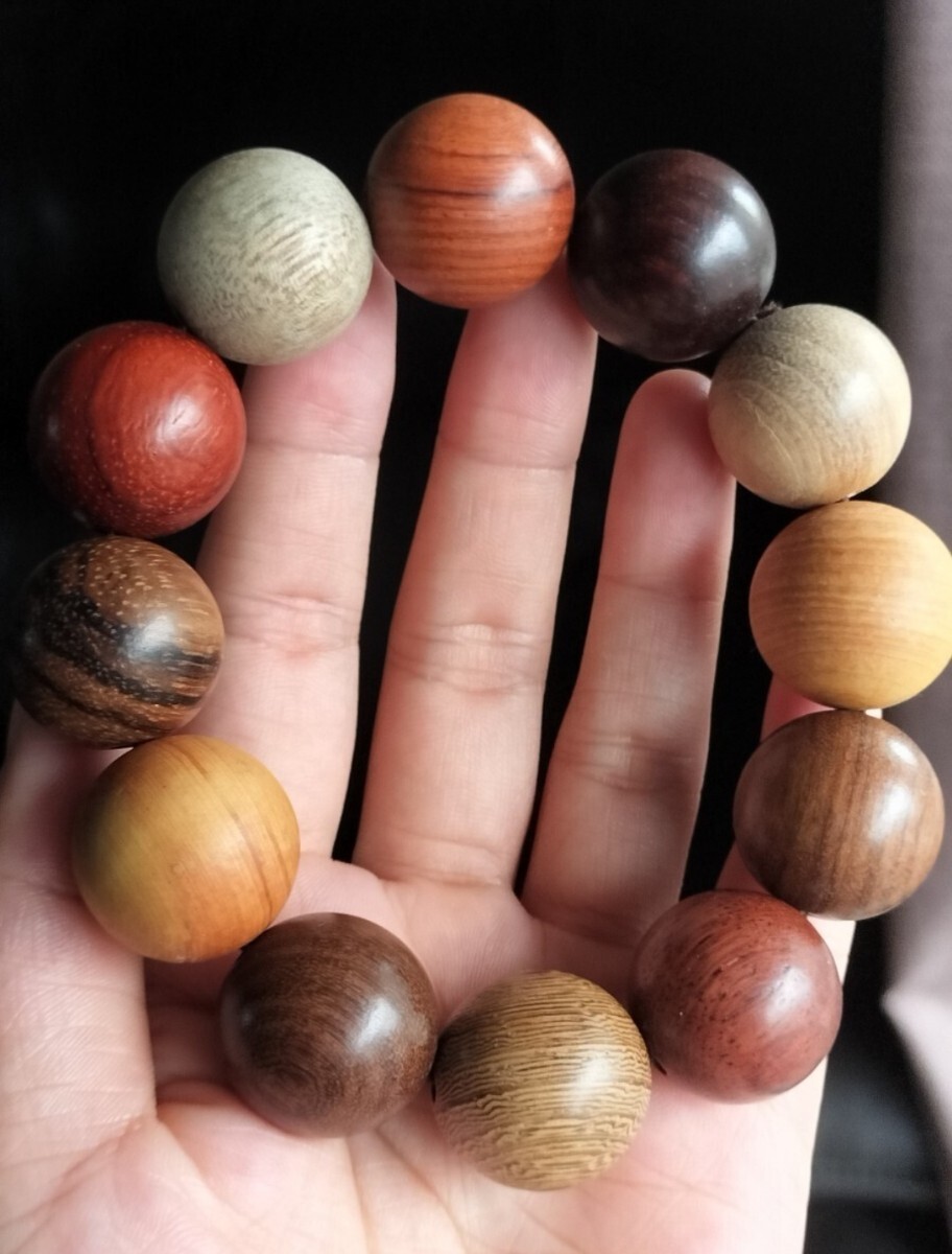 天然木 ミックス木の仏珠 数珠 多宝ブレスレット 20mm拍卖