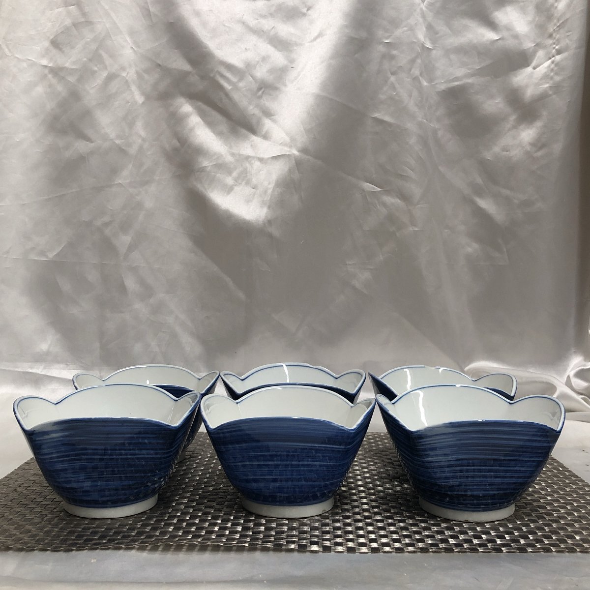 【中古品/長期保管品/KSS】小鉢 前菜鉢 鉢器 深鉢 陶器 径約11.5cm 会席 和食器 6客セット カケ有り MZ1029拍卖