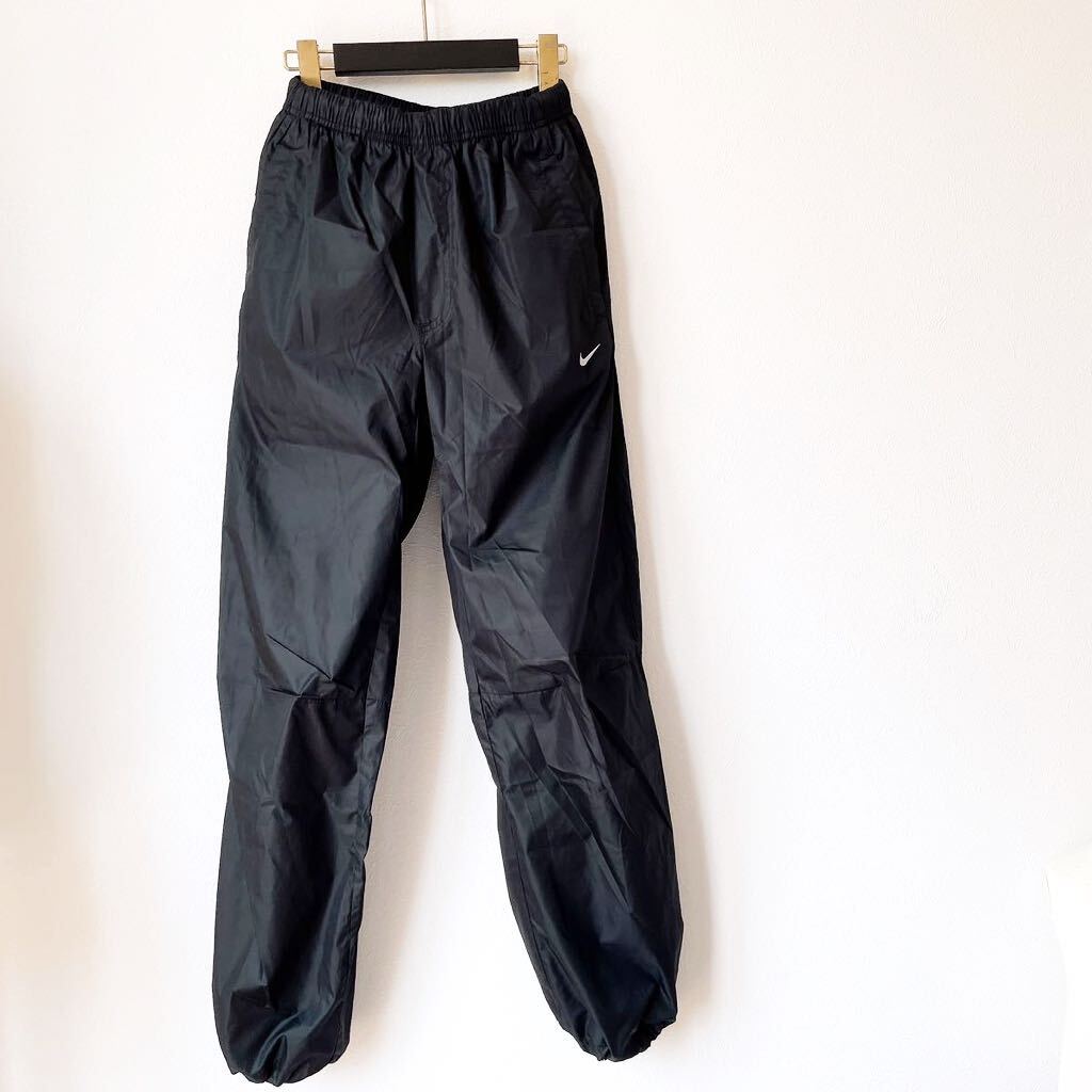 OLD NIKE ナイキ CLIMA-FIT ナイロン パラシュートY2Kパンツ ロゴ刺繍ブラック黒クラマフィットSサイズ白ホワイト ドローコード ワイド拍卖