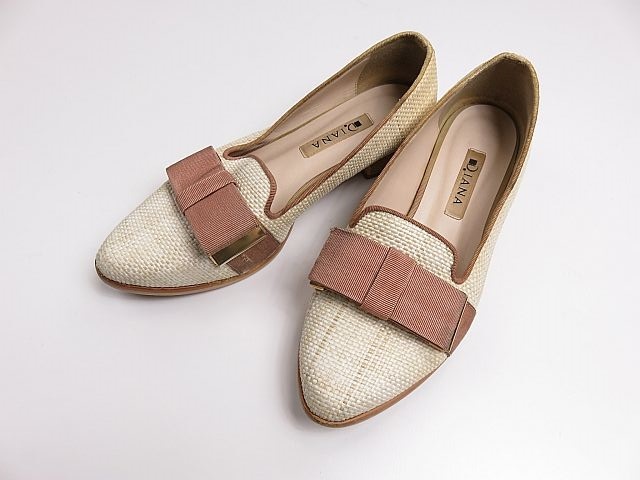 【送料無料】ダイアナ DIANA ローファー リボン付き 靴 ベージュ 茶 22.0㎝拍卖