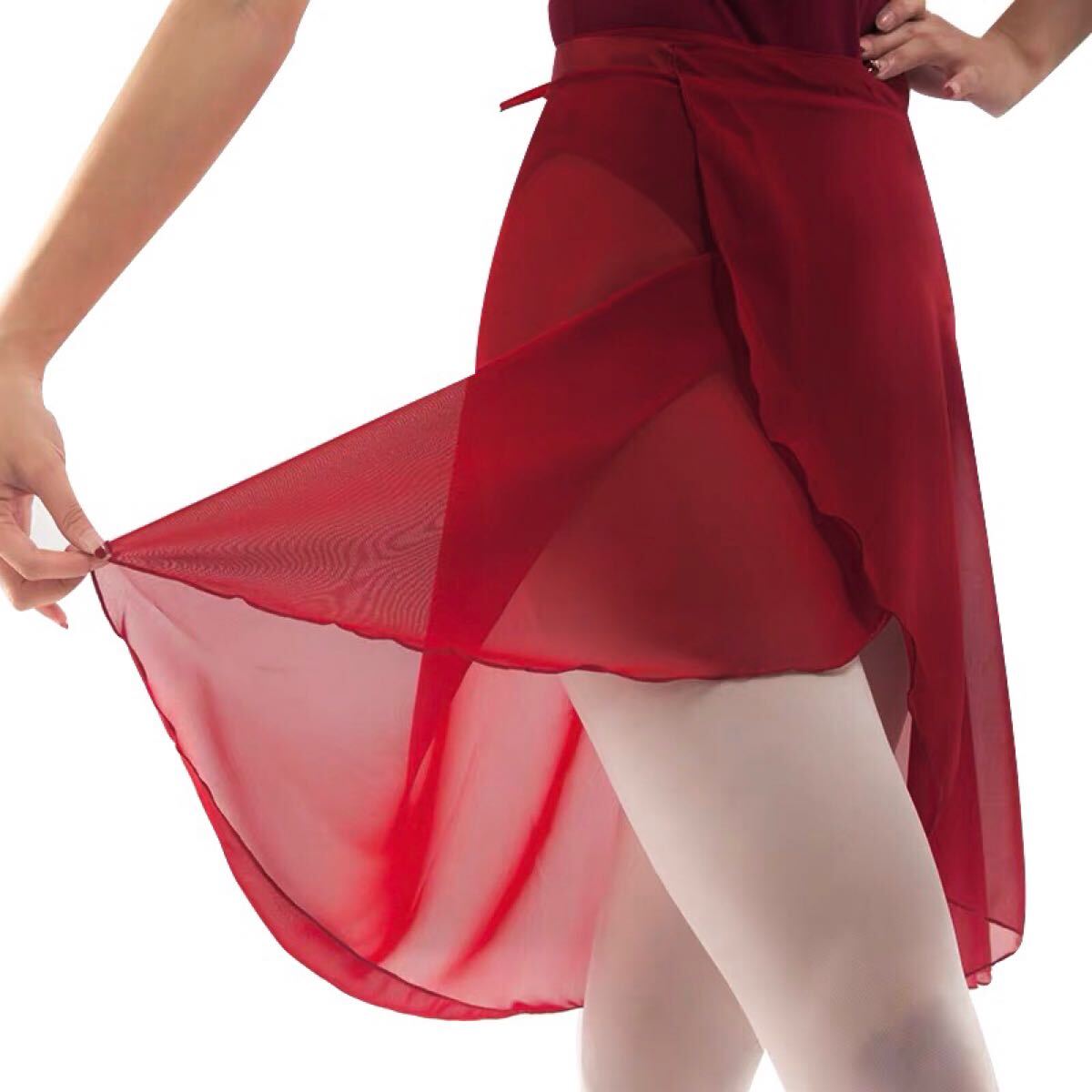 【TING】長くすぎない60cm大人からお子様用♪バレエ/ダンス用シフォン巻きロングスカート色:ワインレッド拍卖