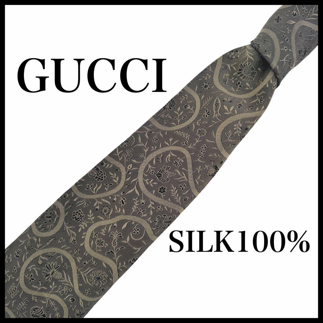 【GUCCI】ネクタイ 花柄 メンズ グッチ 黒 ブラック拍卖