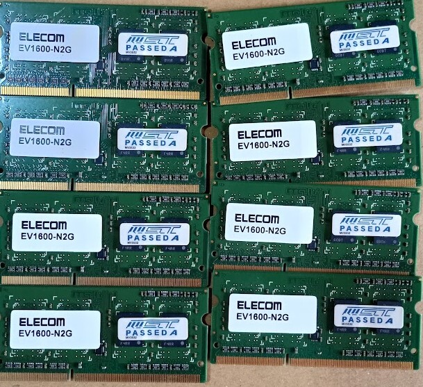 送料無料 DDR3 1600 2GB ELECOM EV1600-N2G ノート用メモリー 8枚セット 動作確認品 A001拍卖