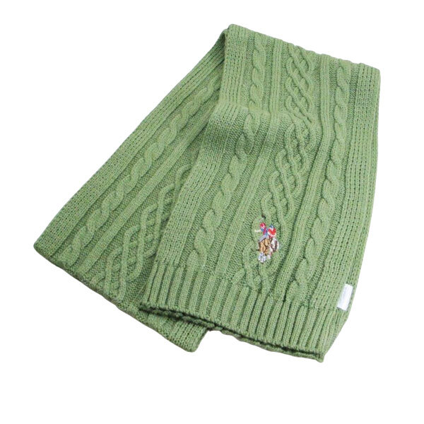マフラー アクリル100% 180x20cm uspa2014-447409 ライトグリーン ユーエス ポロ アッスンワンポイント刺繍/送料無料メール便 箱無し拍卖