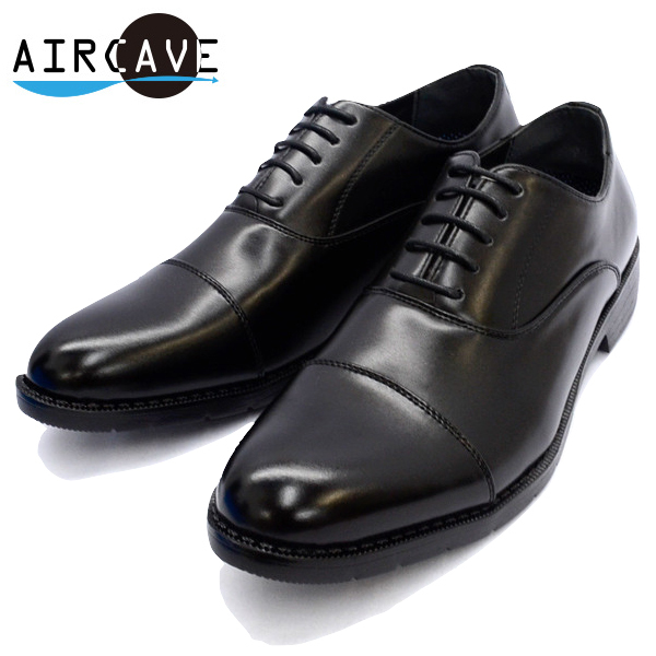▲AIR CAVE エアケーブ 防水 ストレートチップ ビジネス シューズ 通気性 軽量 ブラック Black 黒 25.5cm (0910010257-bk-s255)拍卖