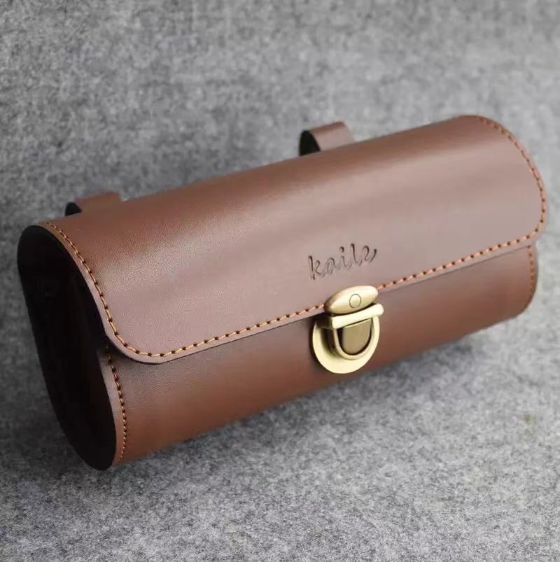 LDL1564# 可愛いレトロレザー☆円筒型サイクリングサドルバッグ☆2色展開拍卖