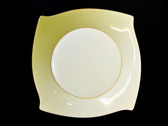 3QV売切!税無し☆ナルミ★スクエアデザート皿★フォルテ★ゴールドライン★約24.5cm★グリーン★洋食器★現状★現品限り★1025-1拍卖