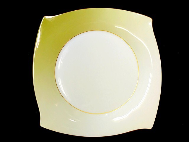3QV売切!税無し☆ナルミ★スクエアディナー皿★フォルテ★ゴールドライン★約33cm★グリーン★洋食器★現状★現品限り★1025-8拍卖