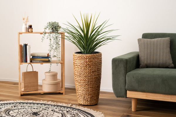 【プランター 鉢入れ】 アジアン 観葉植物 シンプル ウォーターヒヤシンス 雑貨 インテリア 室内 ブラウン 茶色 編み かご 円型 9号拍卖