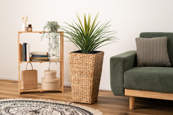 【プランター 鉢入れ】 アジアン 観葉植物 シンプル ウォーターヒヤシンス 雑貨 インテリア 室内 ブラウン 茶色 編み かご 角型 7号拍卖