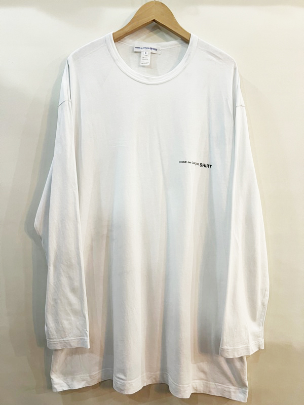 R89★COMMEdesGARCONS SHIRT/コムデギャルソンシャツ ワンポイントロゴオーバーサイジングロングスリーブTEE ロンT 長袖 ホワイト XL ★拍卖