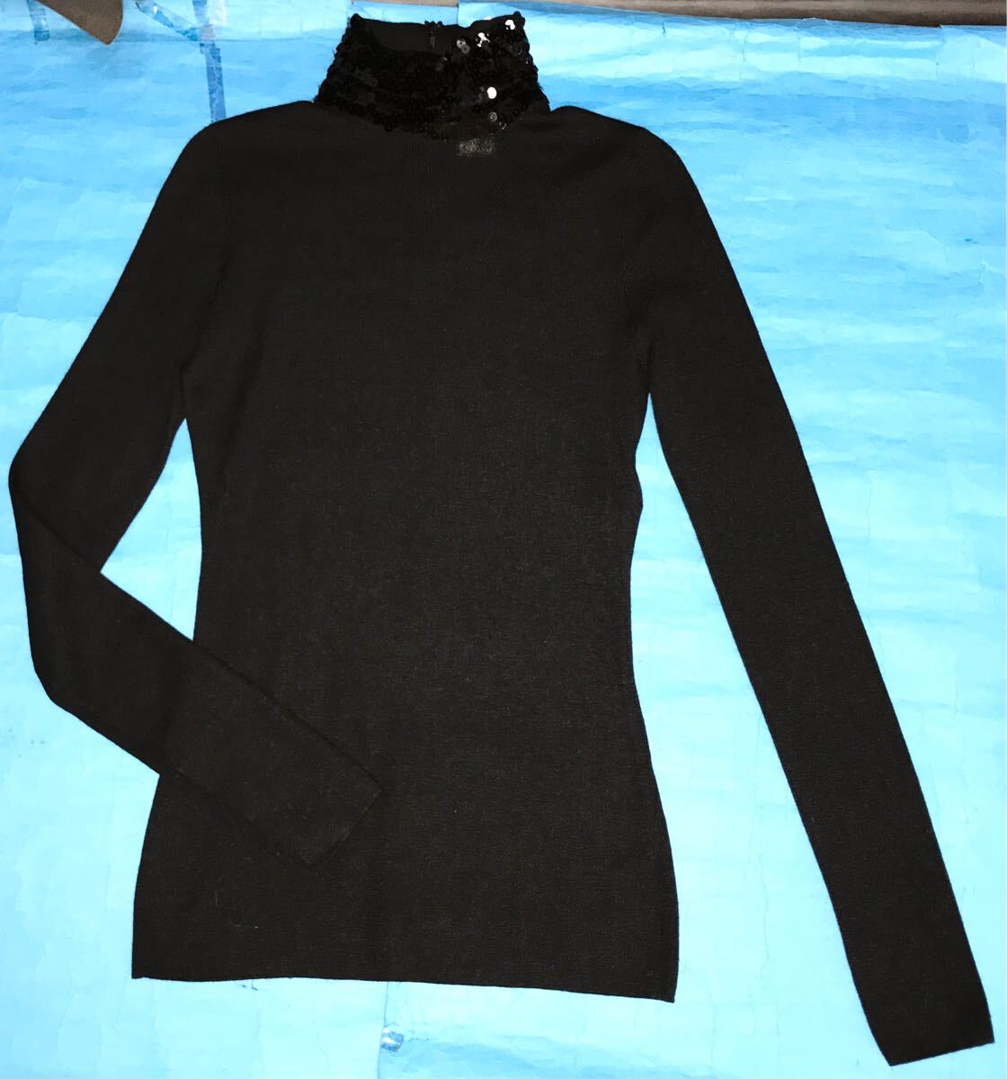 正規クリスチャンディオール★首スパンコール ストレッチニットトップス 黒参考20万円★美品拍卖