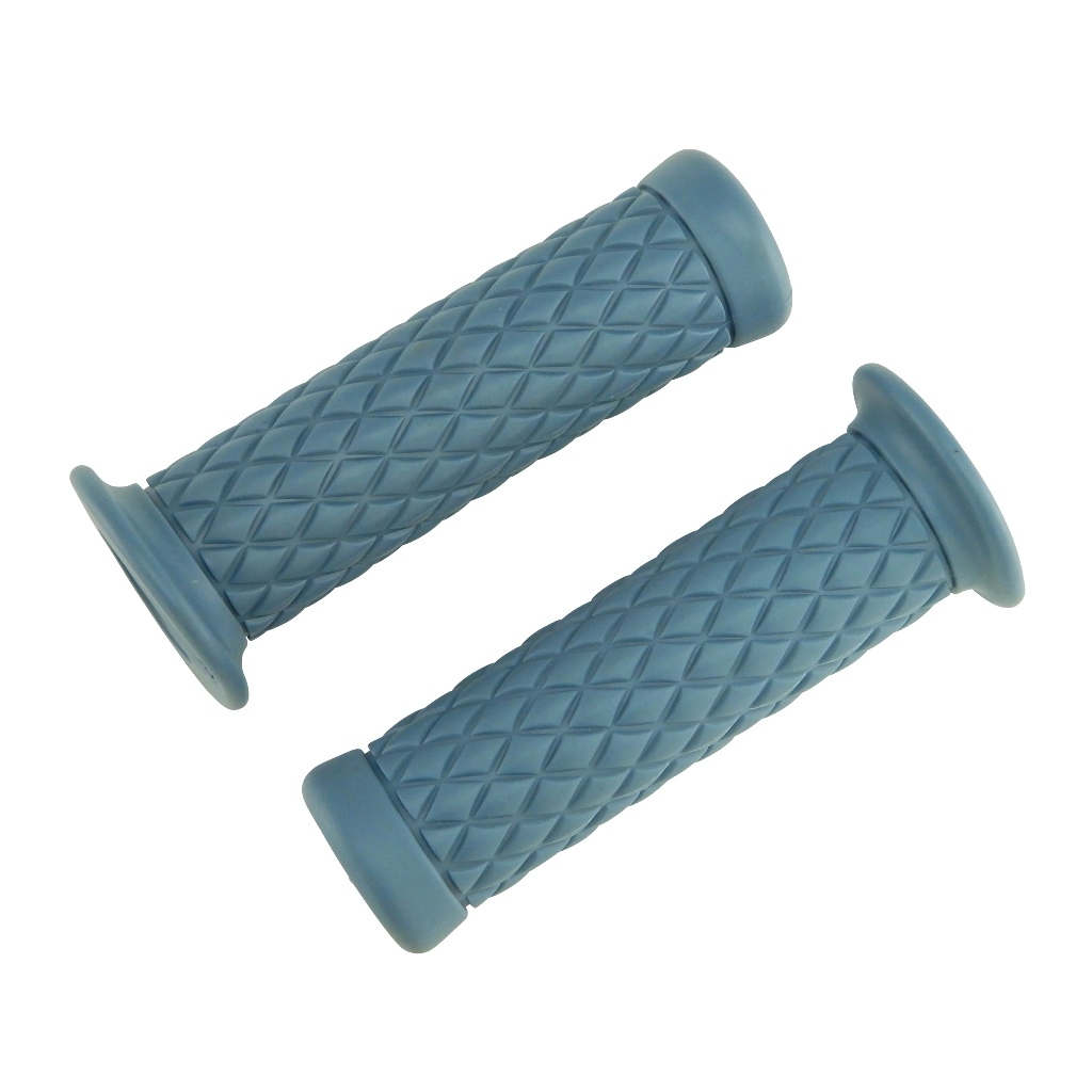 ダイヤ柄 ハンドルグリップ レトロスタイル 汎用 22.2mm ブルー バイク カスタム ビンテージ ラバーグリップ クラシック 原付 スクーター拍卖