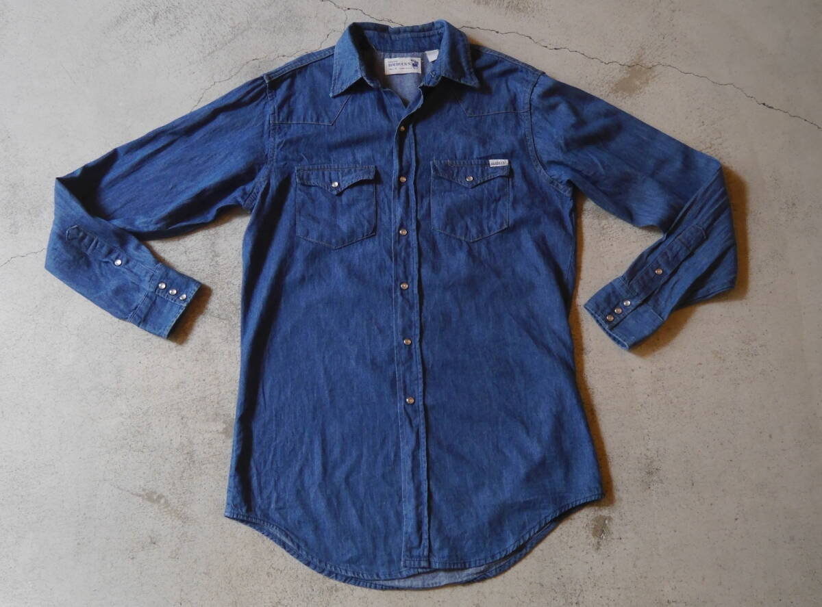 70年代SEARS ROEBUCKSデニムシャツ未70sアメリカ製シアーズ ローバックス80sビンテージ古着ウエスタンシャツMADE IN USAシャンブレーシャツ拍卖