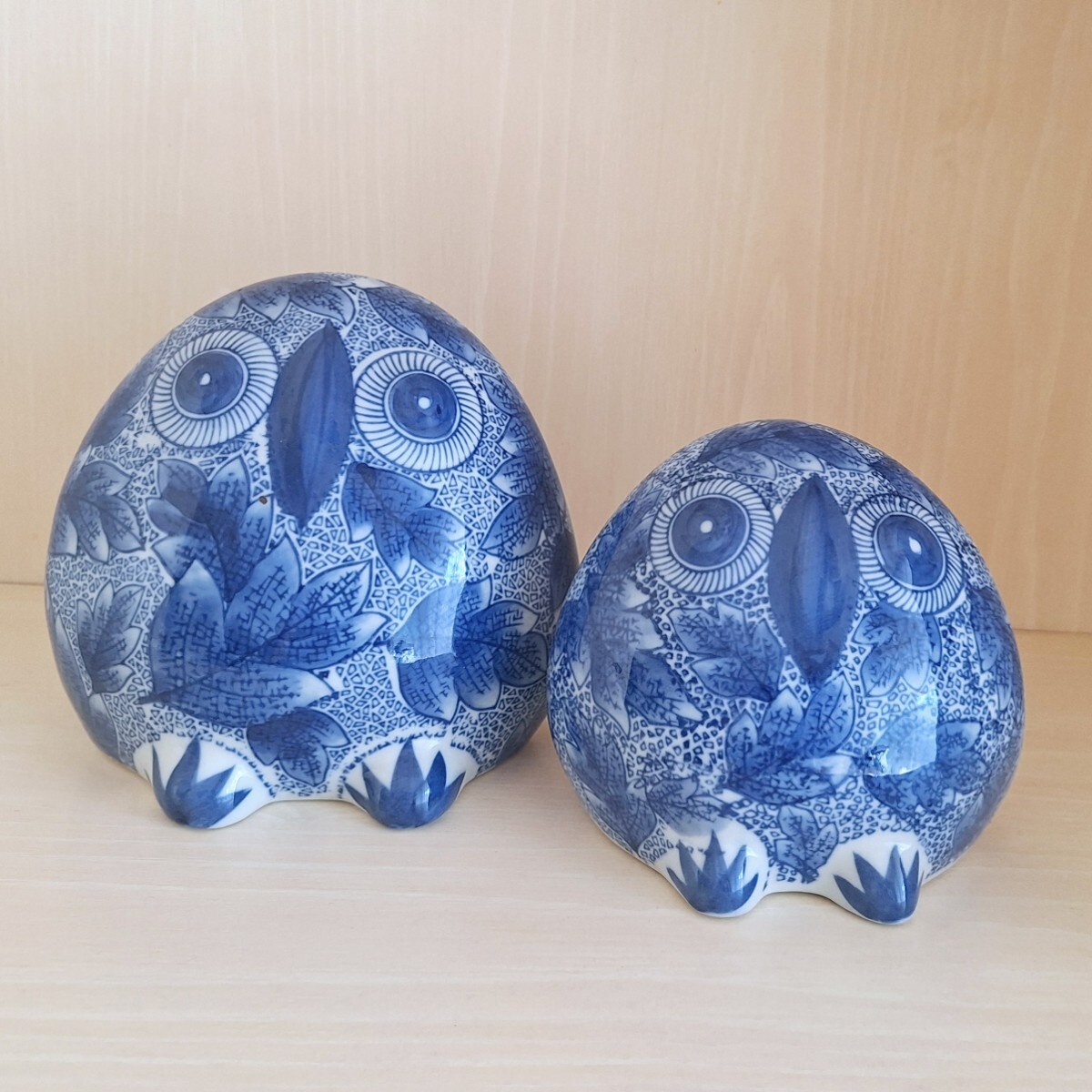 ◆美品◆ふくろう◆梟◆陶器◆置物◆陶器◆大小ペアセット◆オブジェ◆拍卖