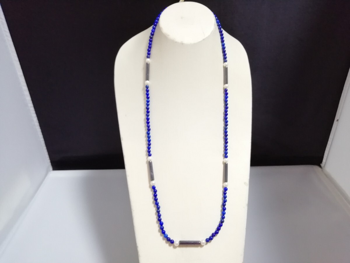 ハイグレード天然ラピスラズリ/ヘマタイト&本パールオリジナルディザインネックレス 11399拍卖
