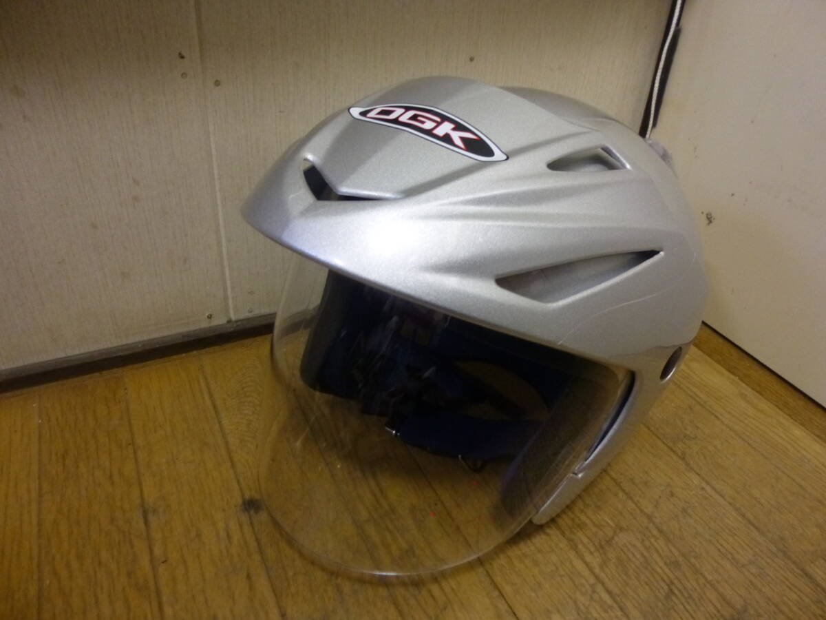 ◇中古 良品 OGK ジェットヘルメット テレオス2 TeleosⅡ サイズ 59㎝~60㎝ L シルバー 銀色 検索 モタード トライアル 通勤 通学拍卖
