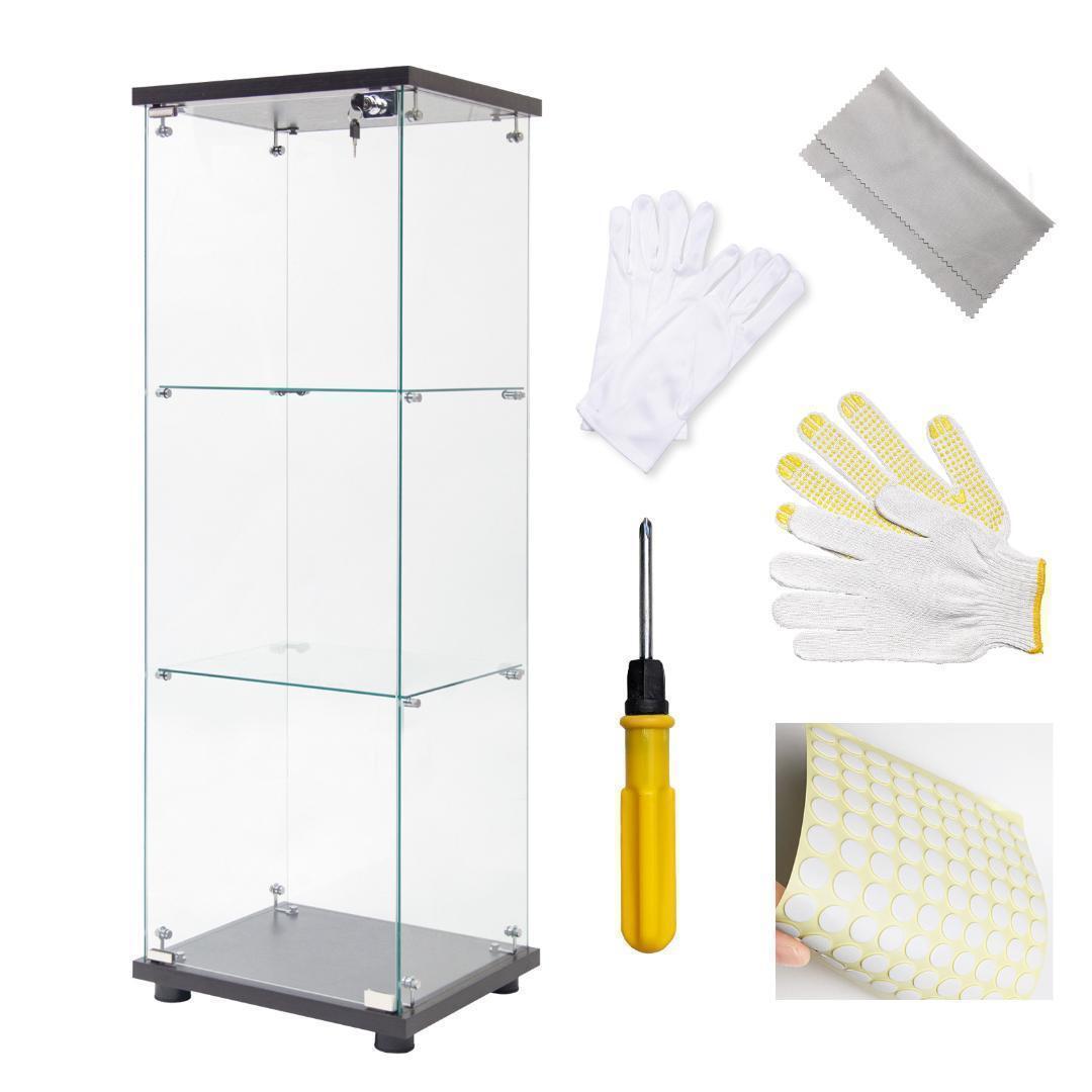 【新品】強化ガラス コレクションケース棚フィギュアケース3段 ブラック R1817拍卖