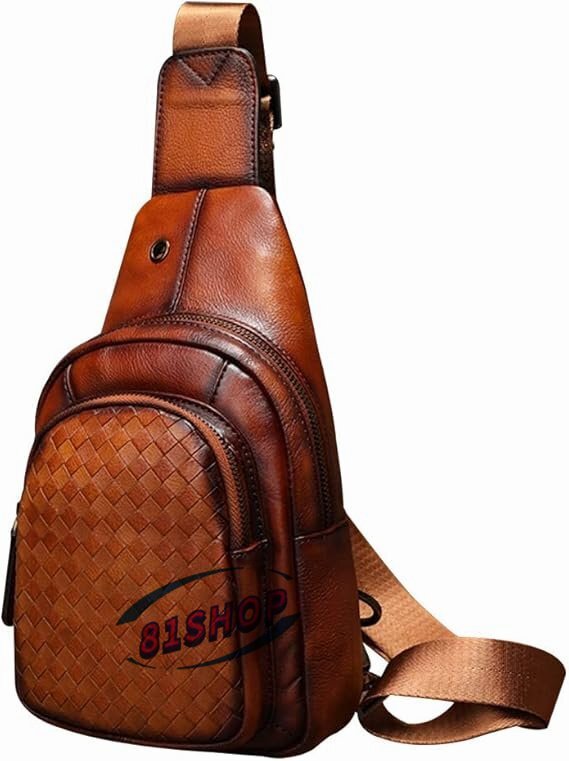 「81SHOP」 アンティーク風合い鞣し天 然牛 革 斜めがけ ボディバッグ ワンショルダー メンズ 左右付け替え可能 本革 厚手 レザー13343拍卖