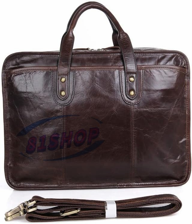 「81SHOP」 天 然牛 革 ビジネスバッグメンズ手提げ・ショルダーの2WAY 本革 A4 14インチ収納可大容量 ダブルファスナー 2室仕切 3本入ペ拍卖