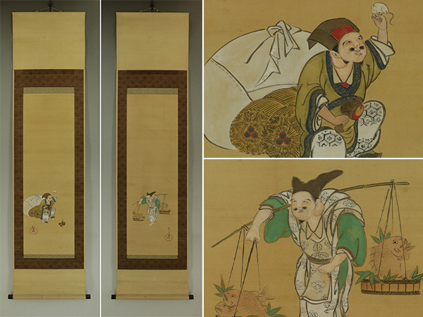 【模写】酒井抱一【双幅・慶祝図】◆絹本◆合箱◆掛軸 s08028拍卖